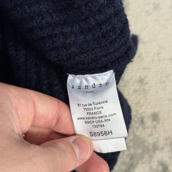 Sandro Oversized Neck Navy Wool Sweater - Picture 5 of 6